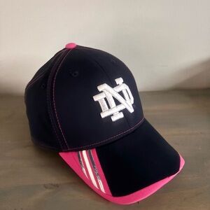 Adidas Notre Dame Navy/ Pink Breast Cancer Ribbon Climate Stretch Hat Cap L/XL